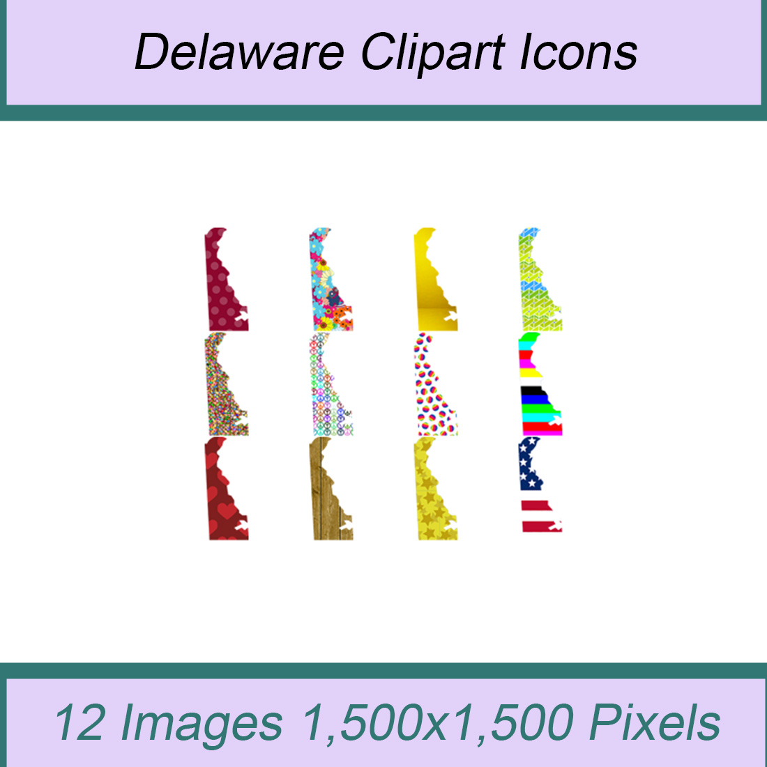 12 STYLISH DELAWARE STATE CLIPART ICONS cover image.