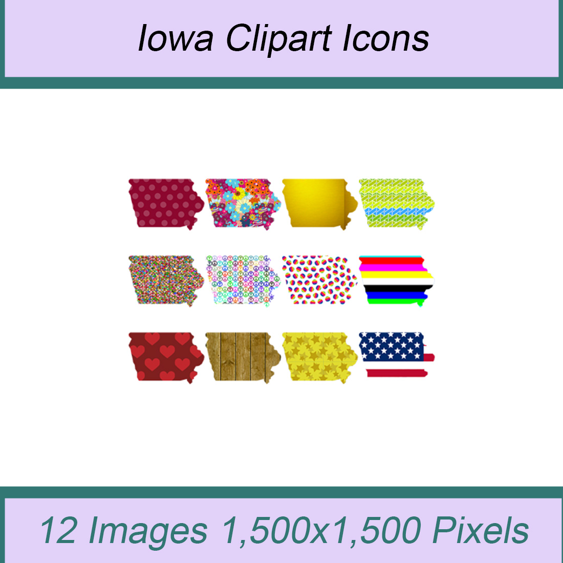12 STYLISH IOWA STATE CLIPART ICONS cover image.