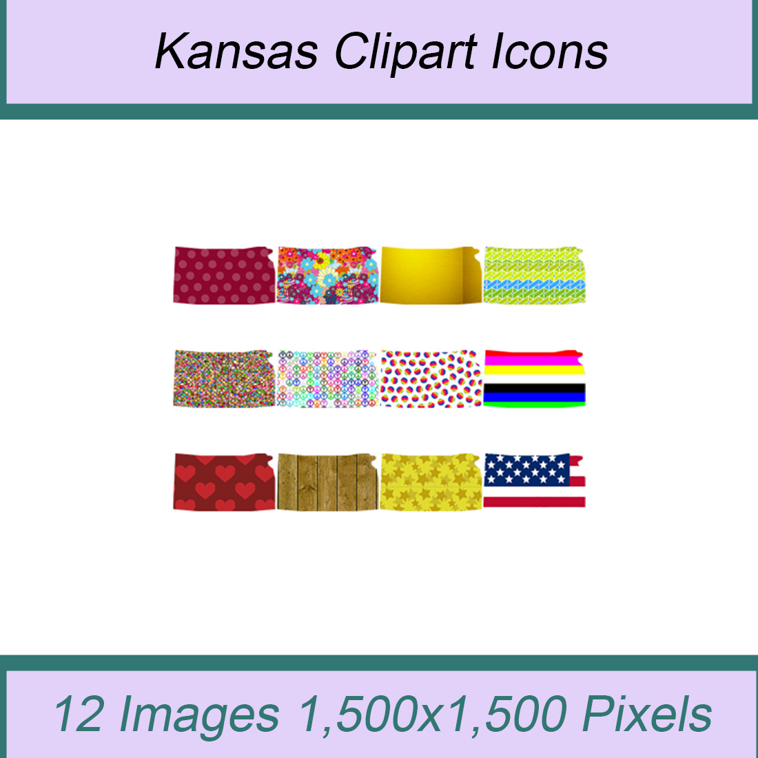 12 STYLISH KANSAS STATE CLIPART ICONS cover image.