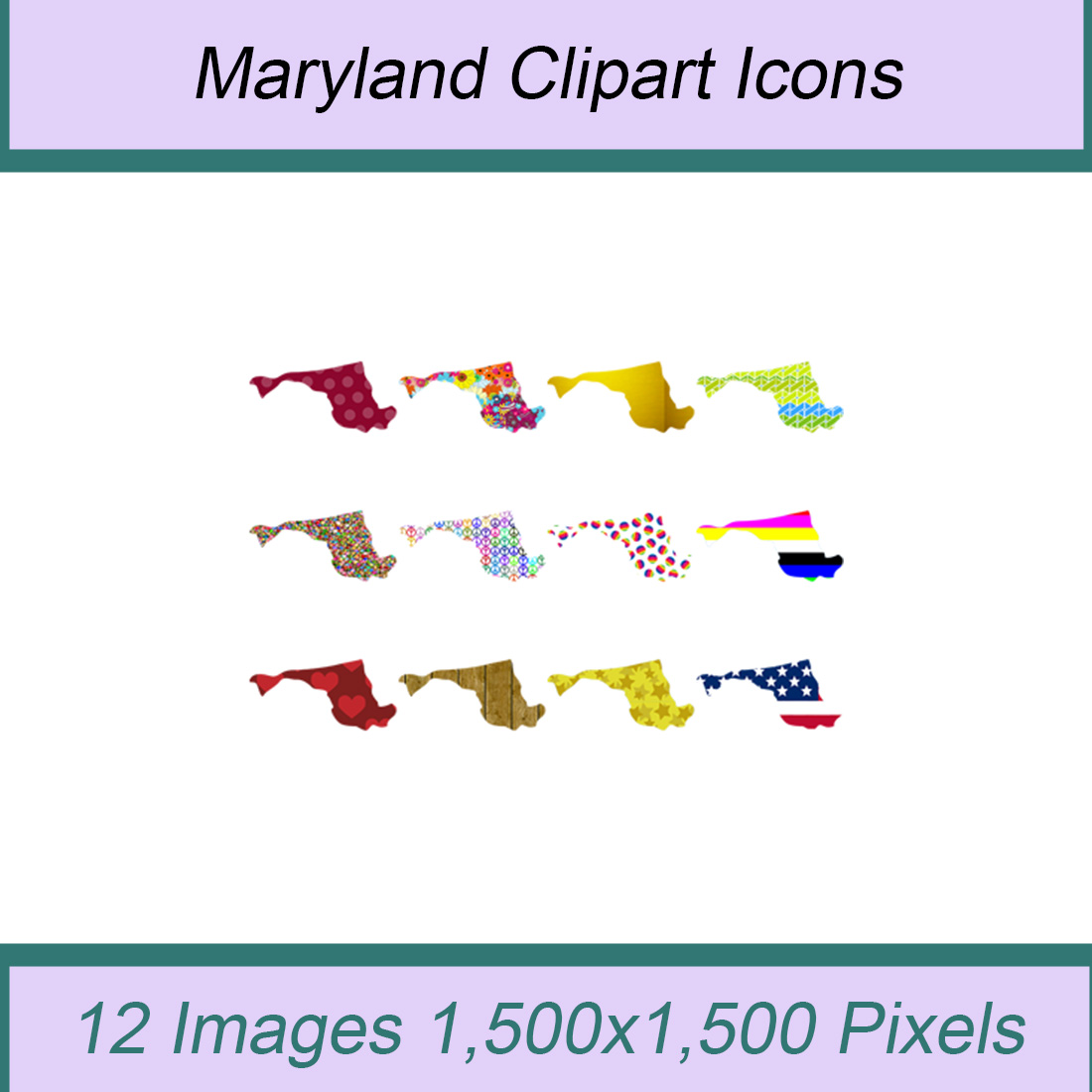 12 STYLISH MARYLAND STATE CLIPART ICONS cover image.