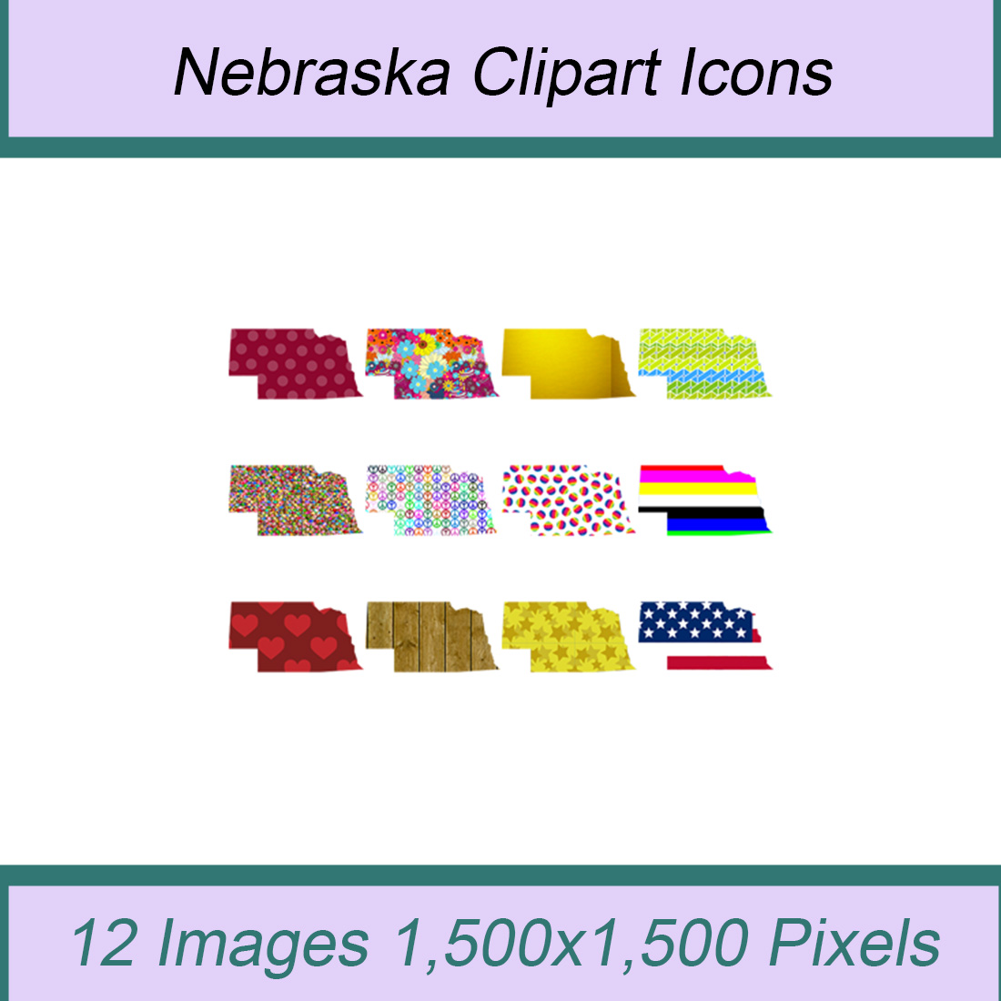 12 STYLISH NEBRASKA STATE CLIPART ICONS cover image.