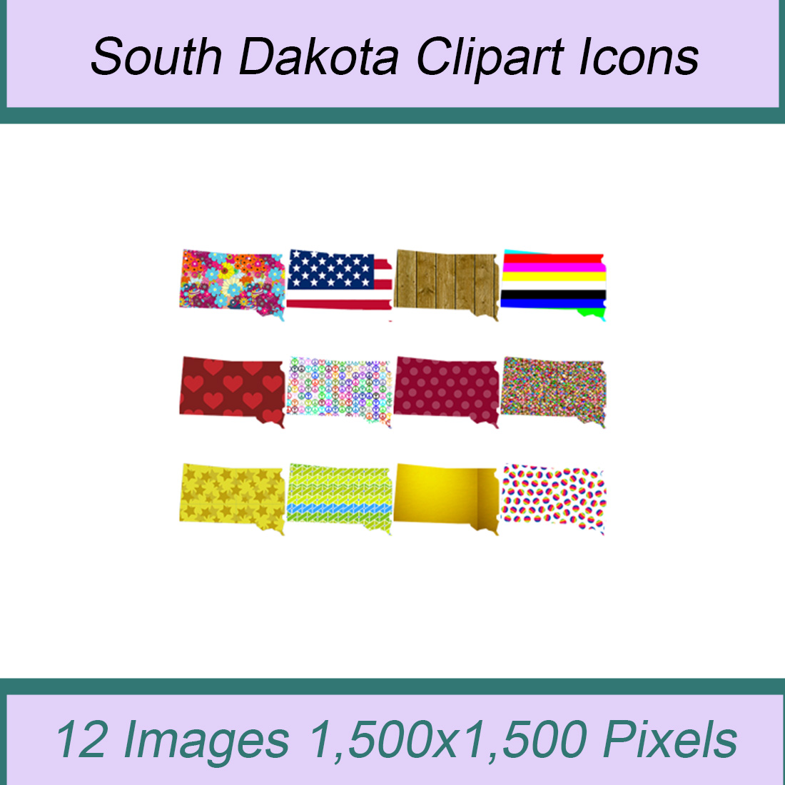 12 STYLISH SOUTH DAKOTA STATE CLIPART ICONS cover image.