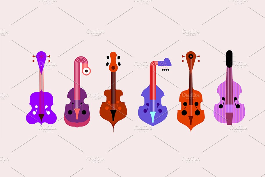 Contrabass, Double Bass vector icons preview image.