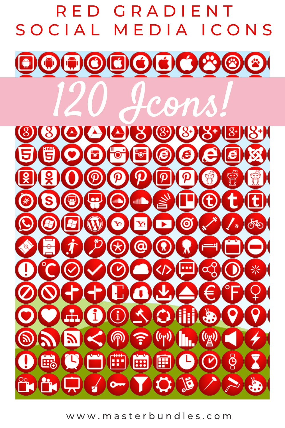 120 RED GRADIENT SOCIAL MEDIA ICONS pinterest preview image.