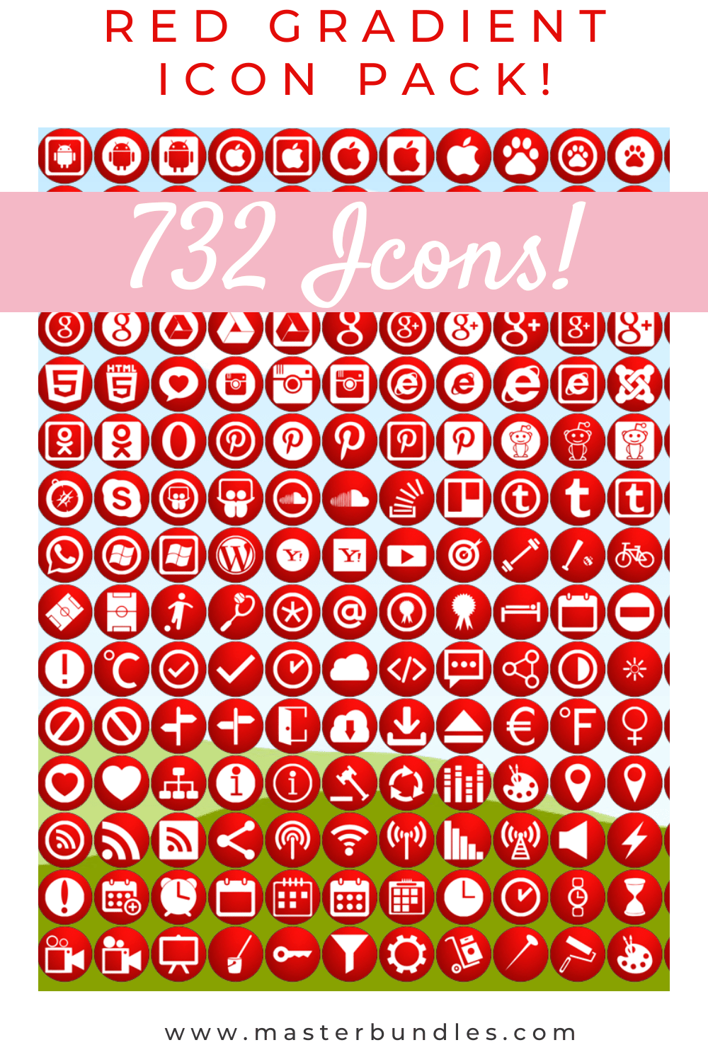 RED GRADIENT ICON PACK pinterest preview image.