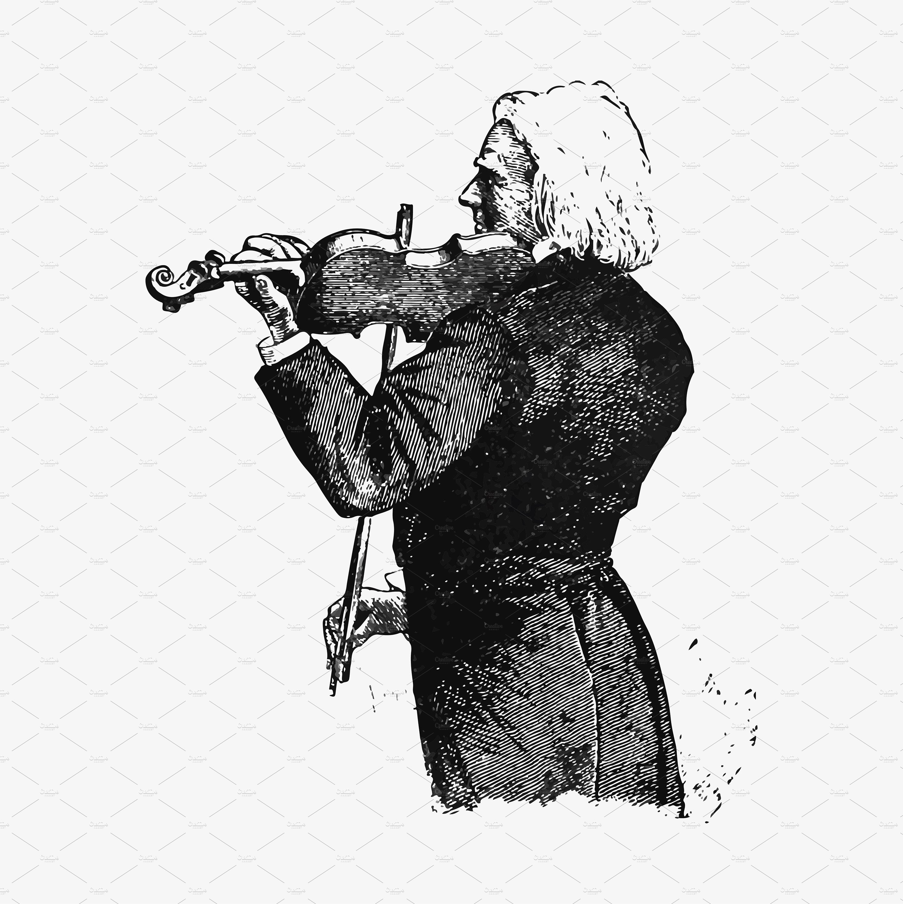 Vintage violinist illustration cover image.