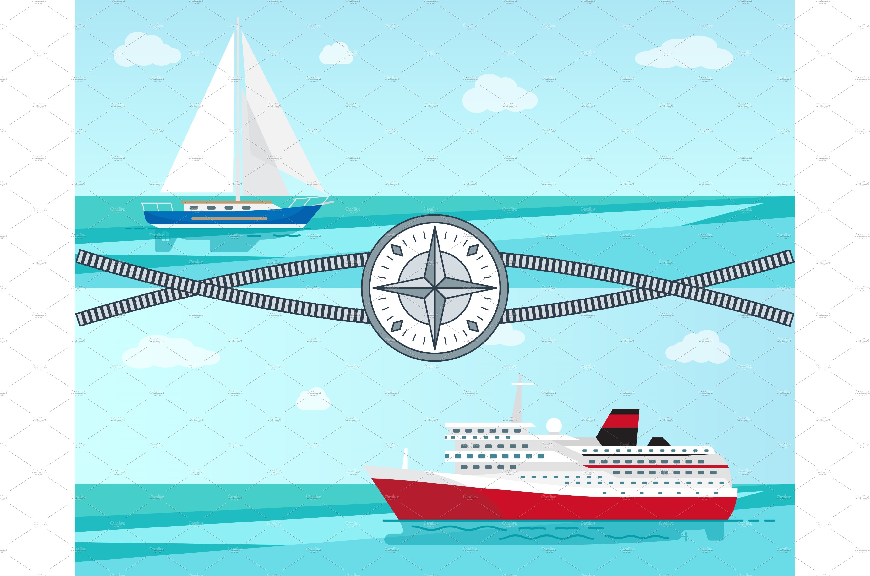 Sailboat and Ship with Ropes Vector cover image.