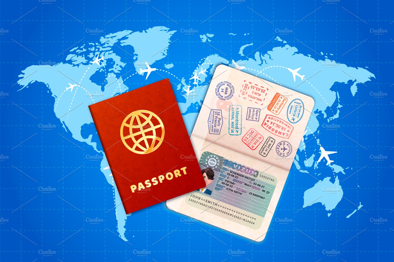 Couple passports with UE visa cover image.
