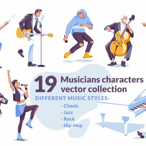 Set of musicians vector flat cover image.