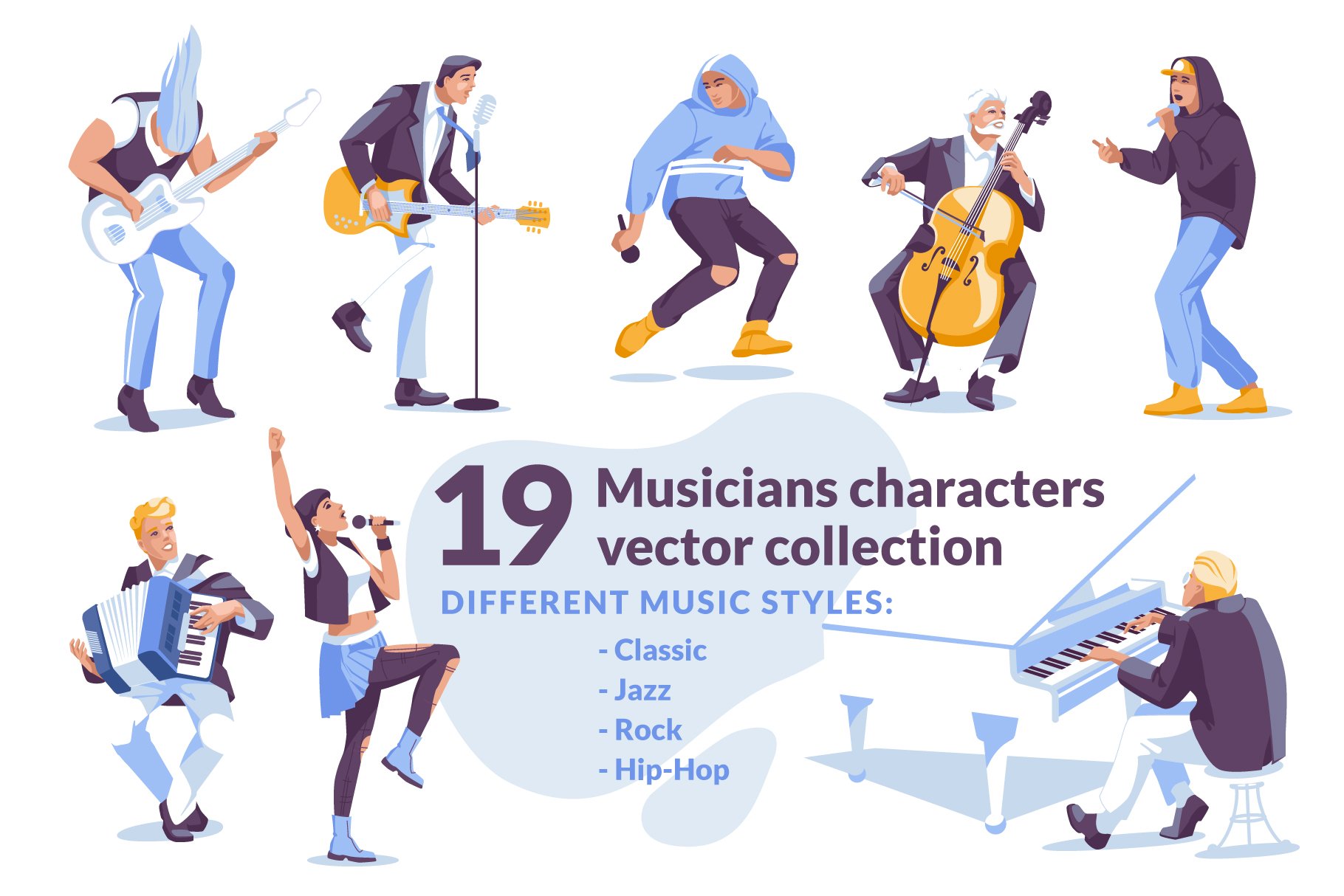 Set of musicians vector flat cover image.