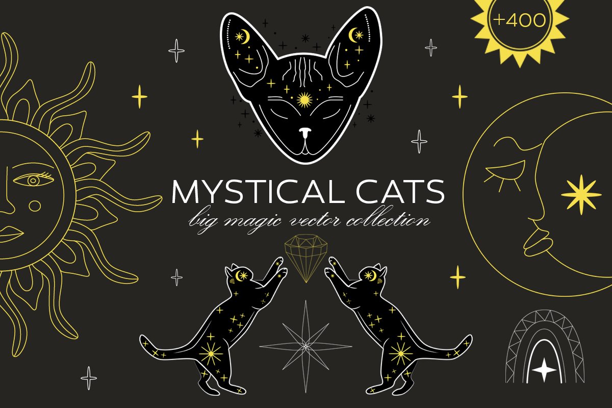 Mystical Cats. Lunar & celestial set cover image.