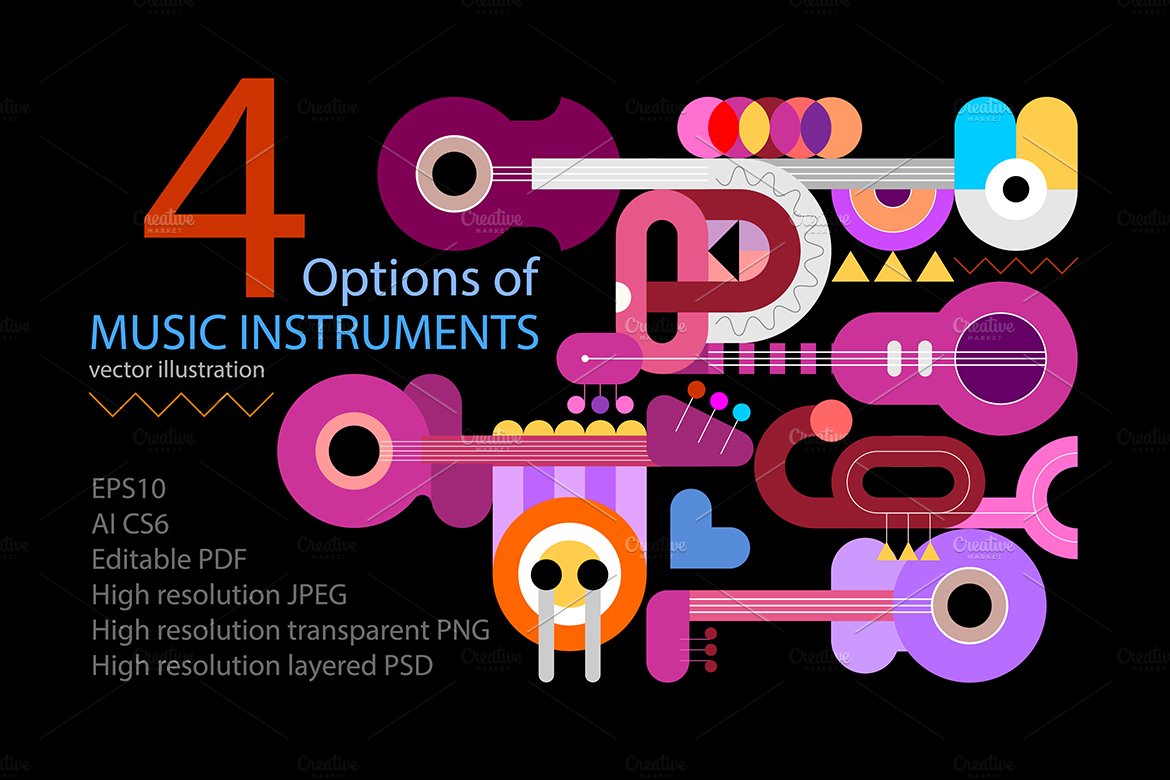 Music Instruments vector designs cover image.
