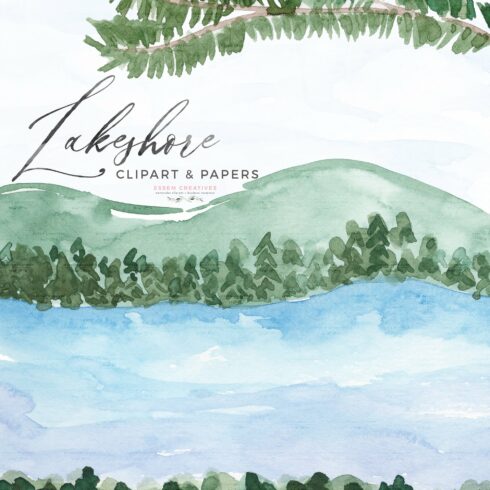 Watercolor Lake Clipart - Lakeshore cover image.