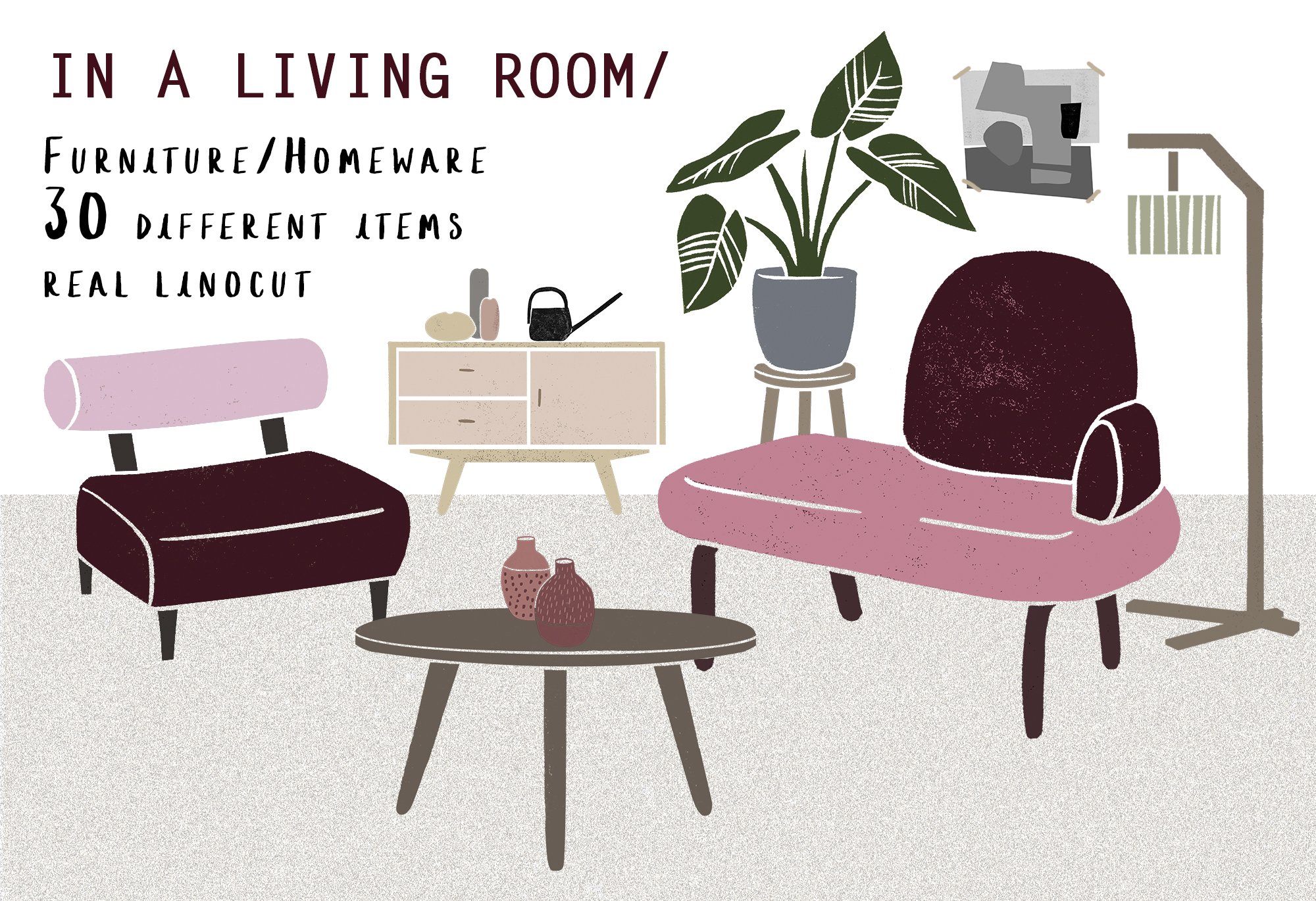 In a living room - Linocut furniture cover image.