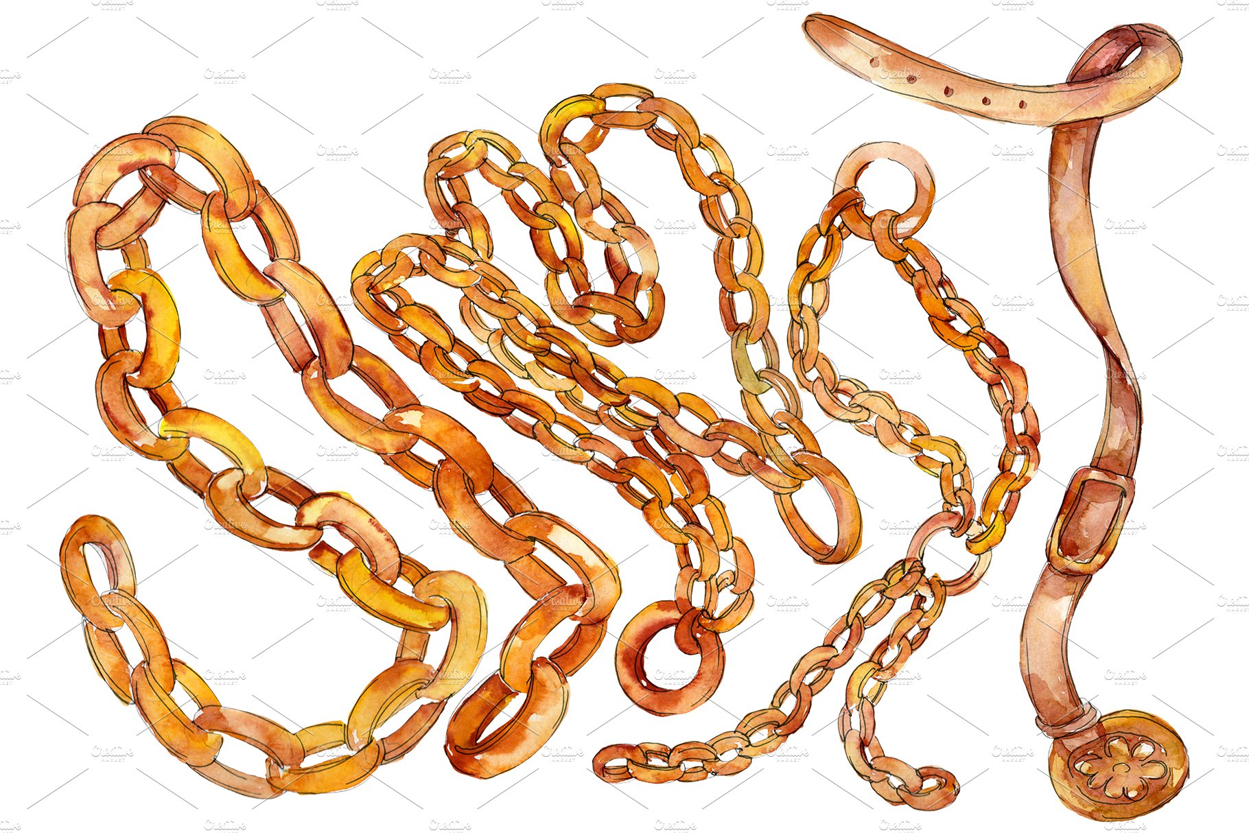 Chains, leather belts Watercolor png cover image.