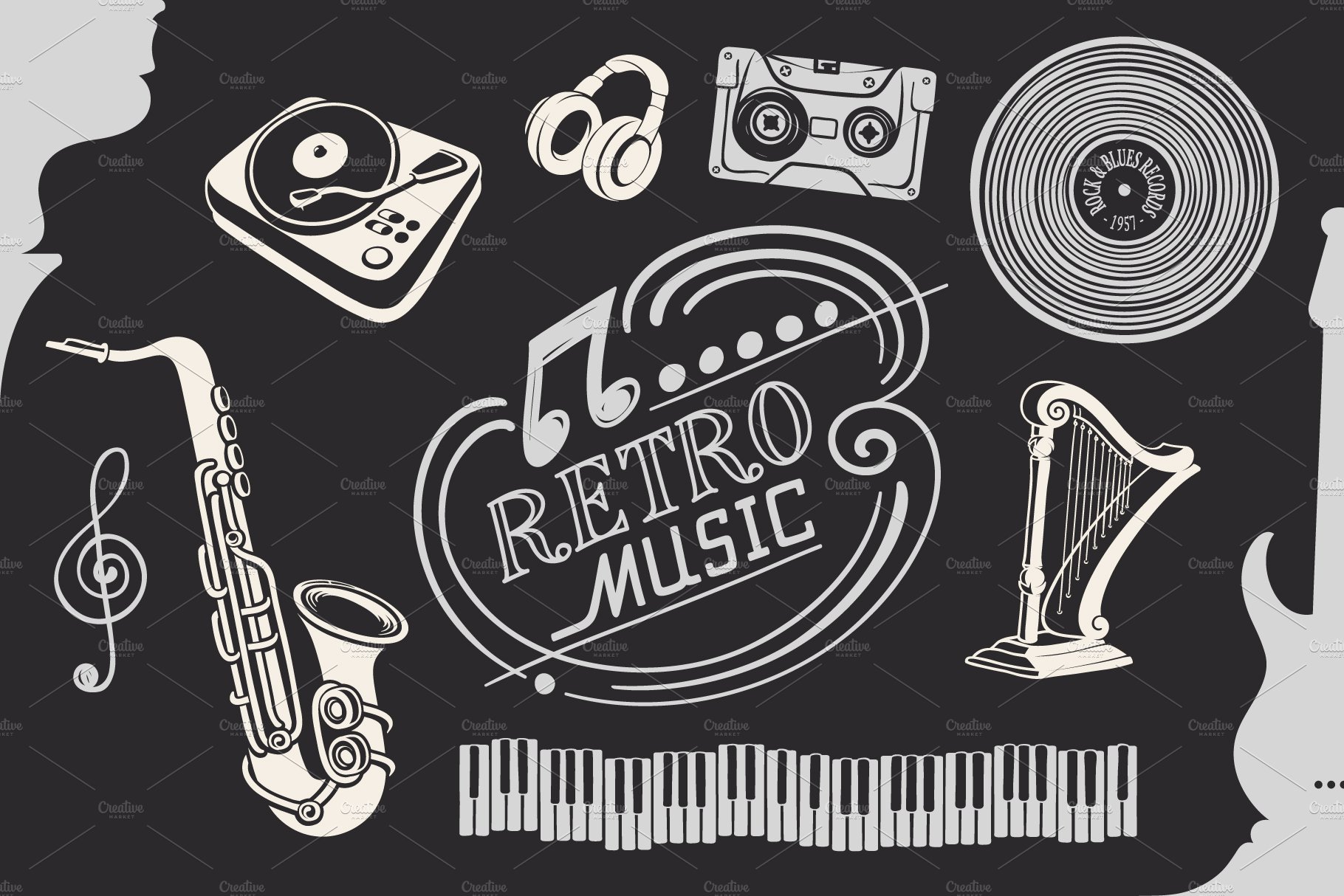 Retro Music Illustrations & Decor cover image.