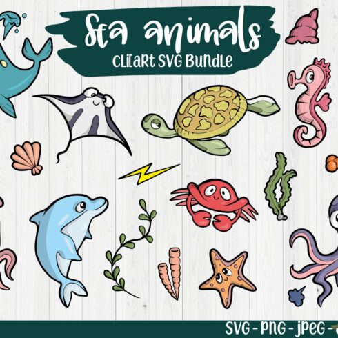Sea animals Printable Svg bundle cover image.