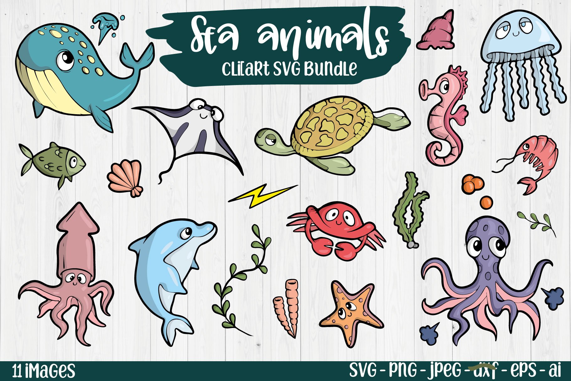 Sea animals Printable Svg bundle cover image.