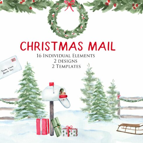 Christmas Mail Watercolor Clip Art cover image.
