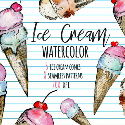 Watercolor ice cream cones cover image.