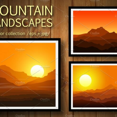 Mountains at Sunset. Vector set. cover image.