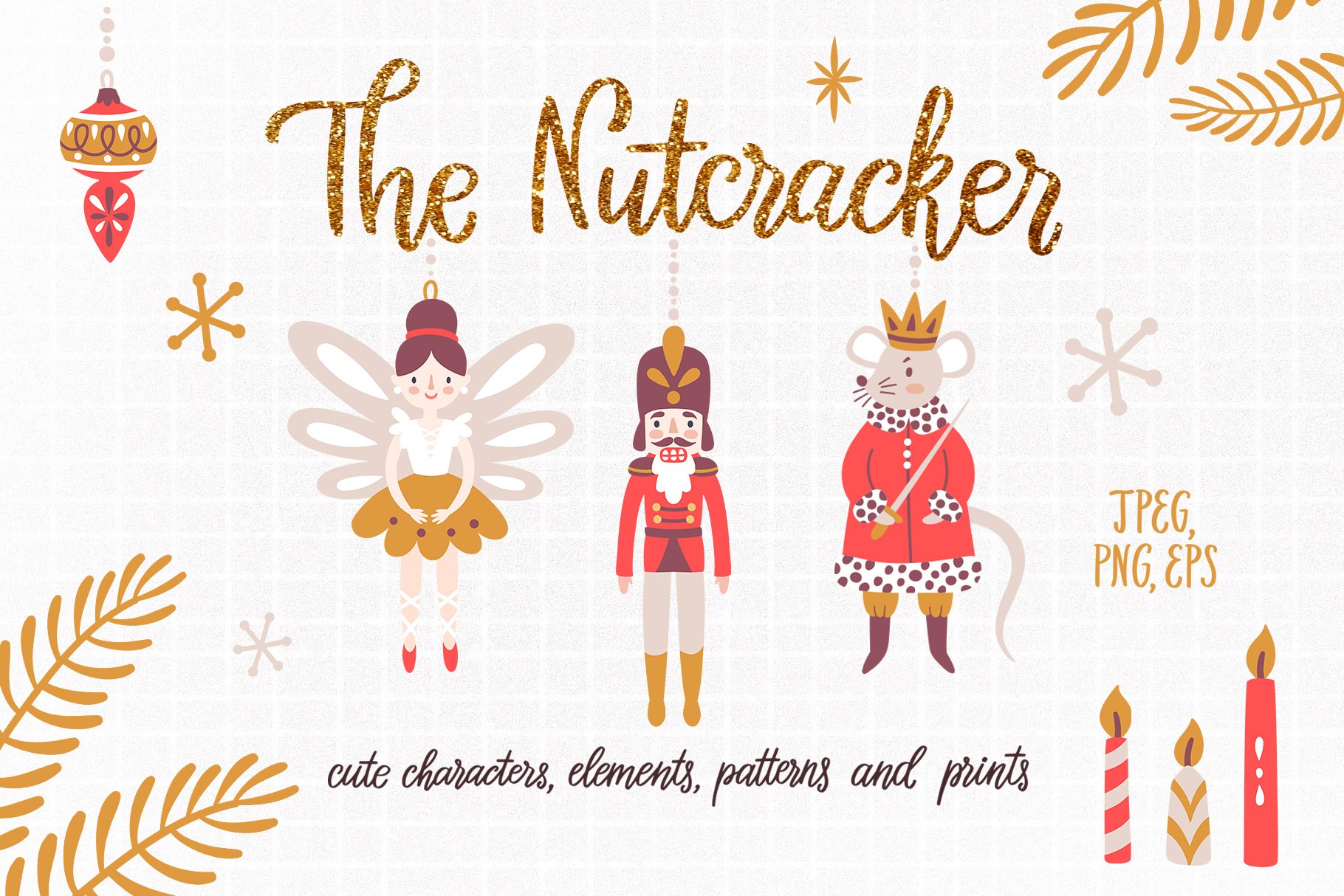Nutcracker ballet. Magical clipart cover image.