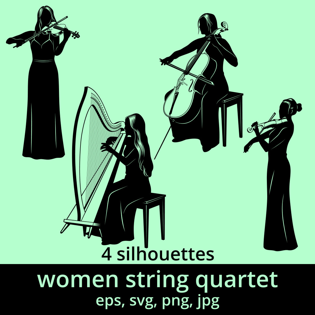 String Quartet Silhouettes SVG cover image.