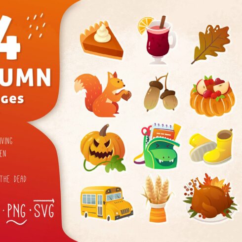 Big set of autumn icons cover image.