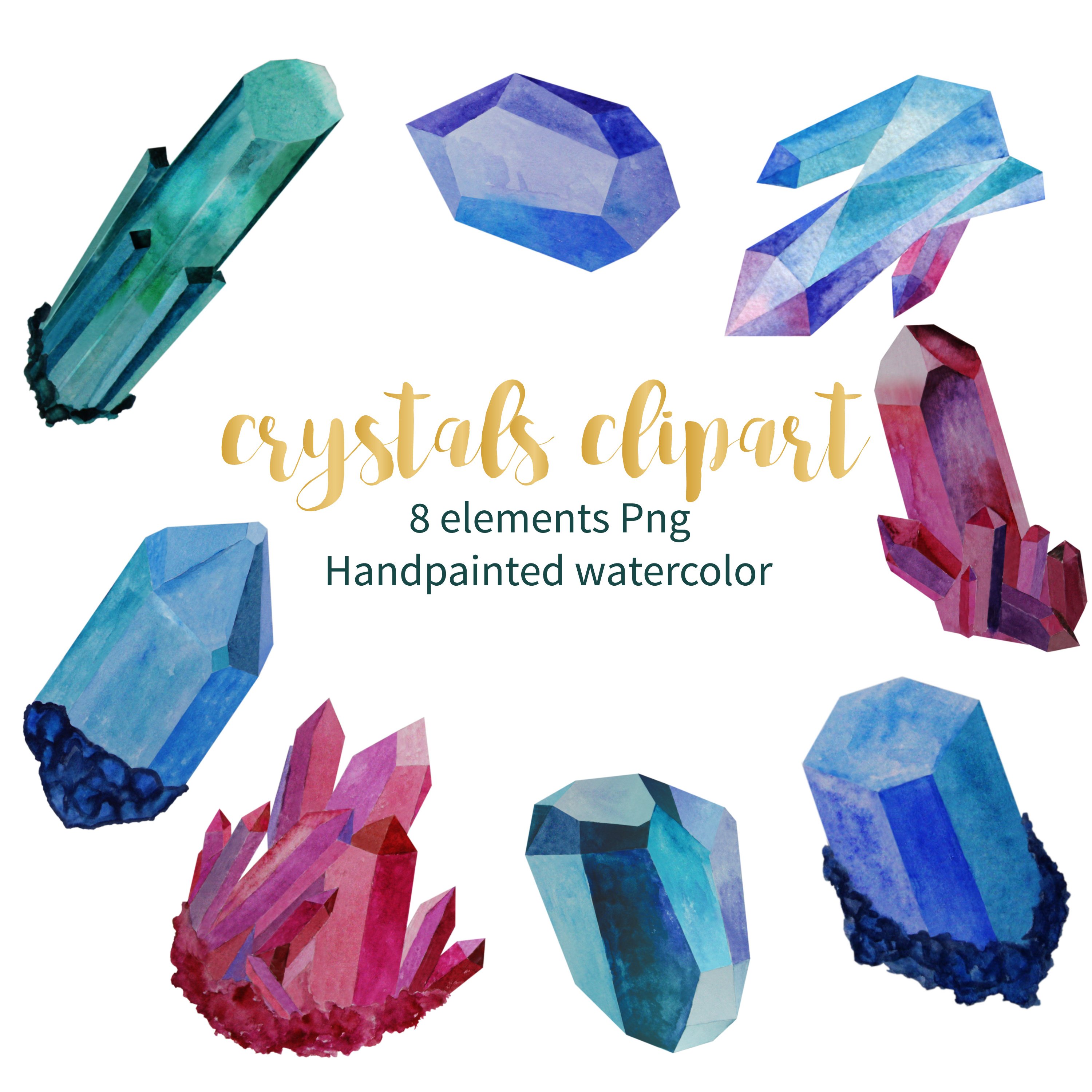 Watercolor Crystals clipart preview image.