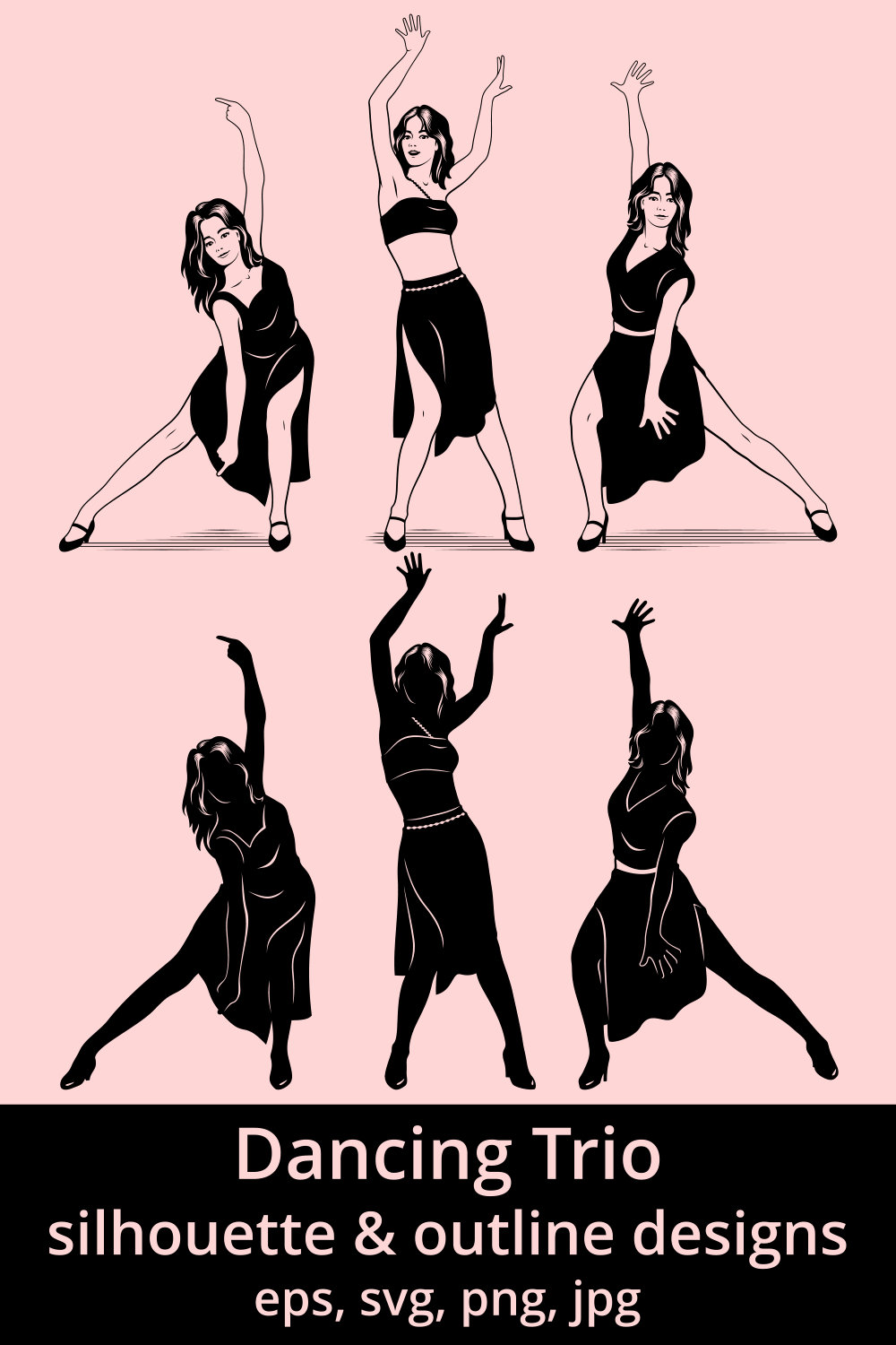 Dancing Girls Trio SVG pinterest preview image.