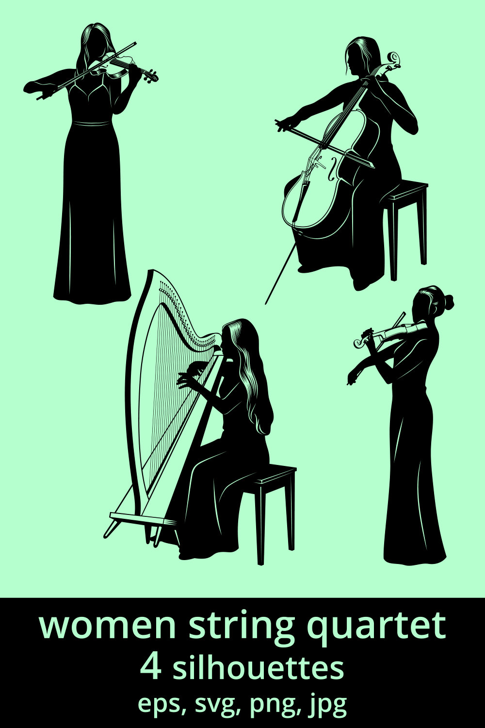 String Quartet Silhouettes SVG pinterest preview image.