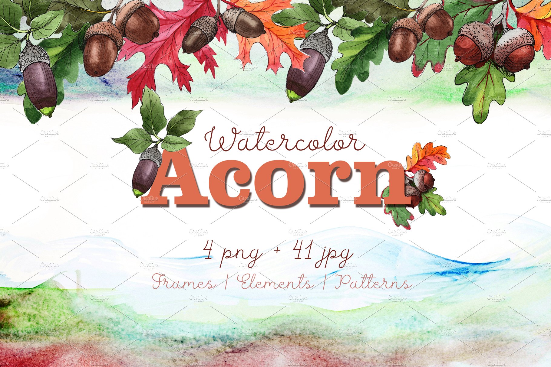 Autumn acorn leaf and plant PNG set cover image.