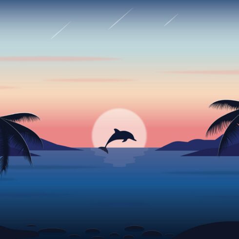 Dolphin Sunset Illustration cover image.