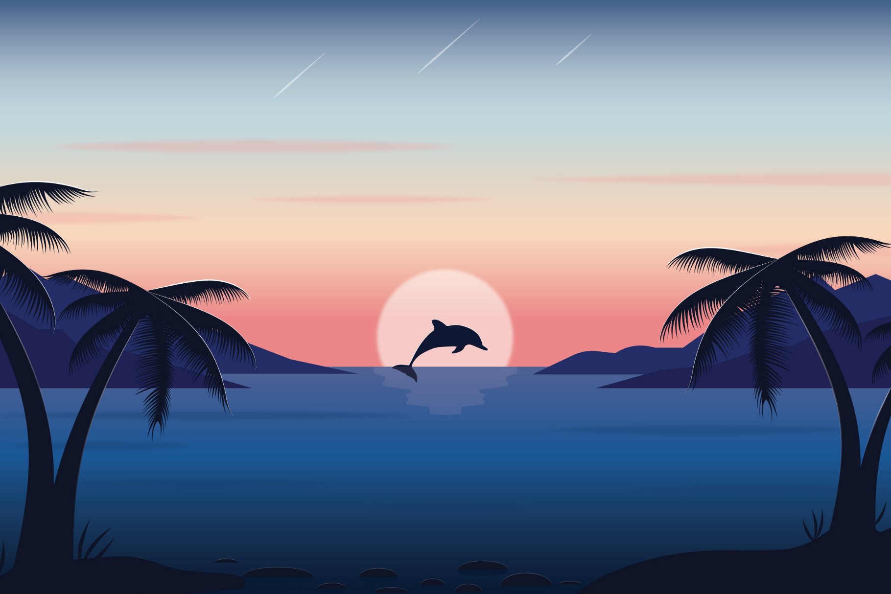 Dolphin Sunset Illustration cover image.