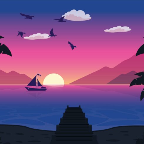 Lonely Boat - Landscape Illustration cover image.