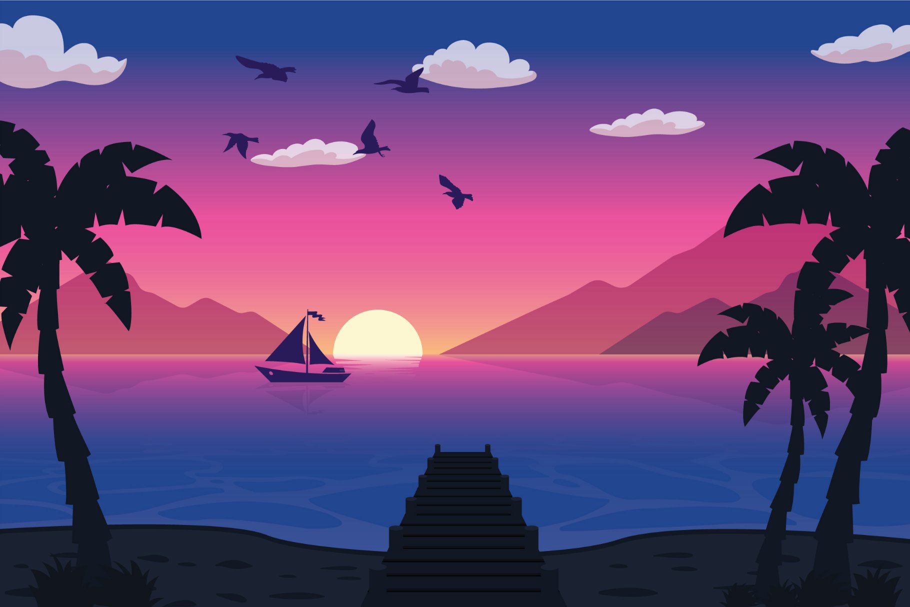 Lonely Boat - Landscape Illustration cover image.