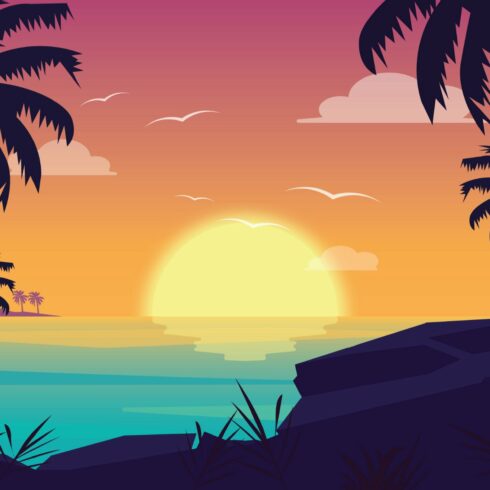 Sunset Beach-Landscape Illustration cover image.
