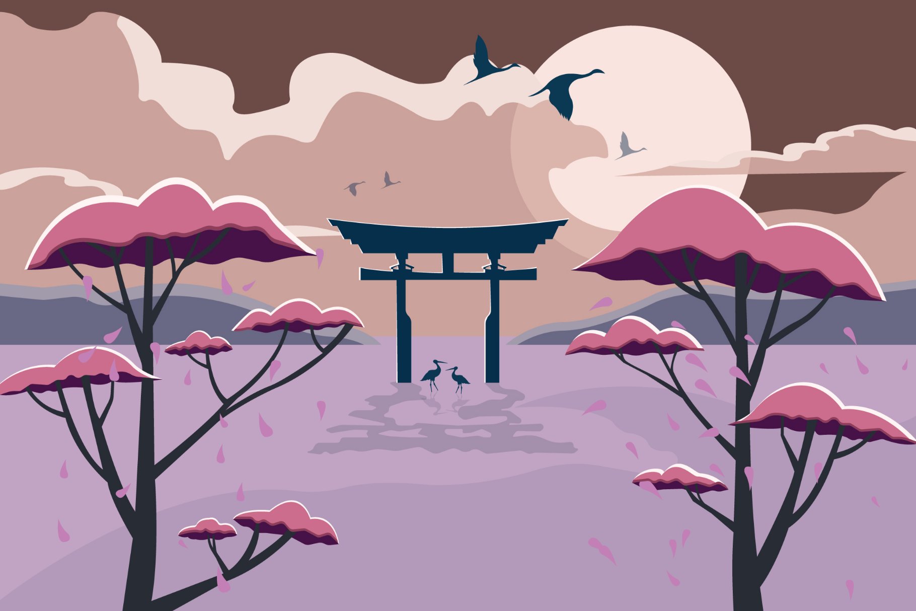 Storks at Sunset-Vector Illustration cover image.