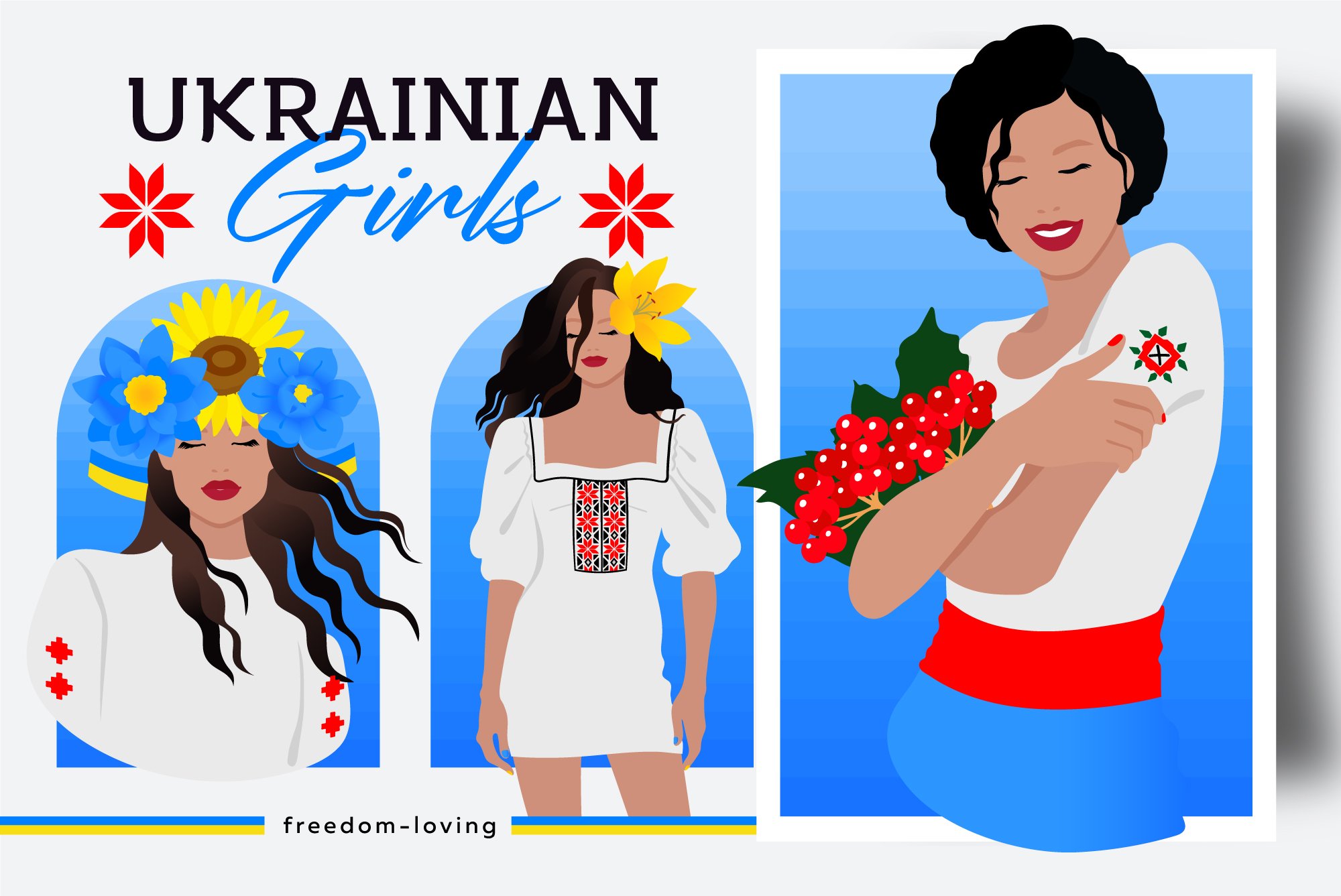 Ukrainian girls and woman clipart preview image.