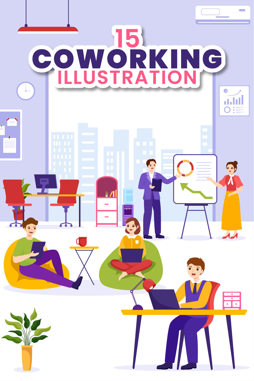 15 Coworking Business Illustration pinterest preview image.