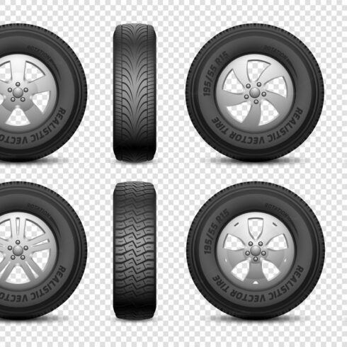 Realistic tires. Isolated car rubber cover image.