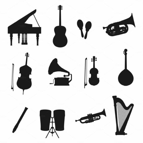 Music instruments silhouettes cover image.