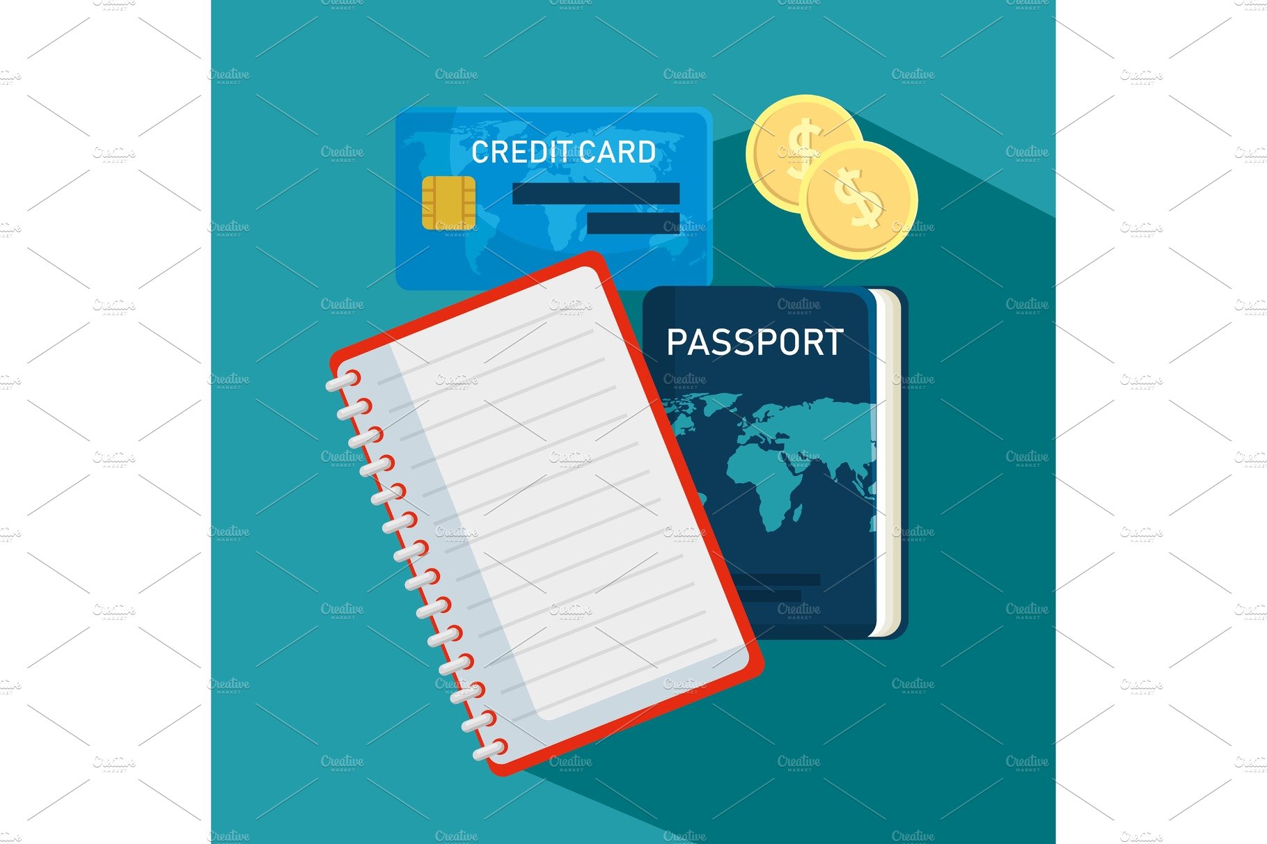 credit card with travel passport and cover image.