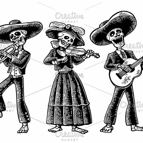skeleton sing play theguitar, violin cover image.