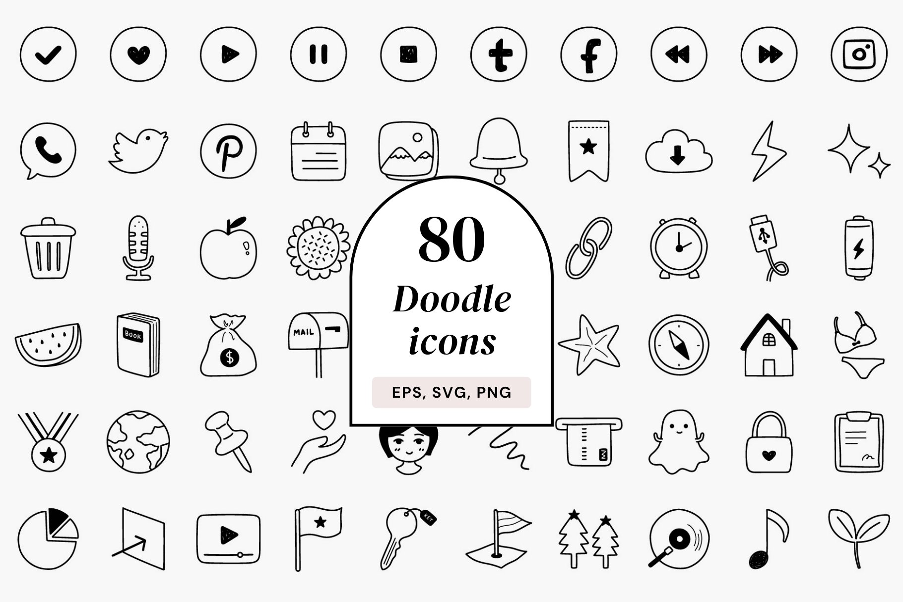 80 doodle icons set cover image.