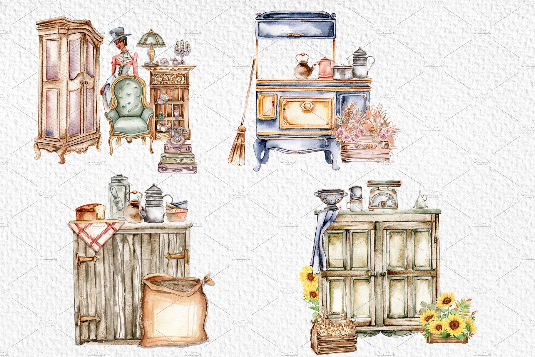 VINTAGE INTERIOR CLIPART preview image.