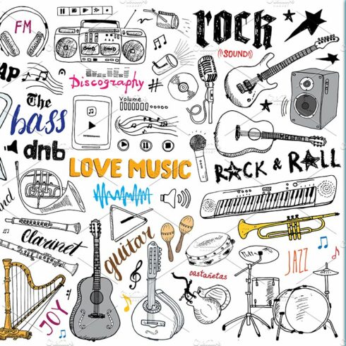 Music Sketched Doodles Vector Set cover image.