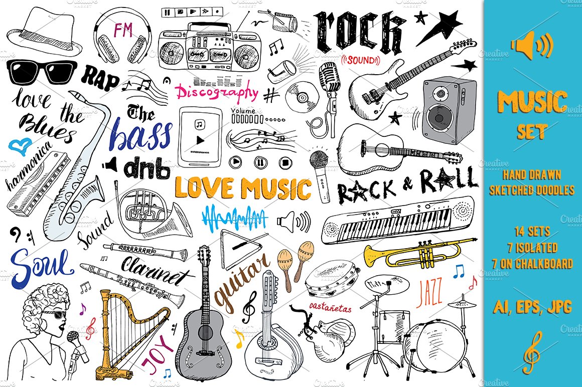 Music Sketched Doodles Vector Set cover image.