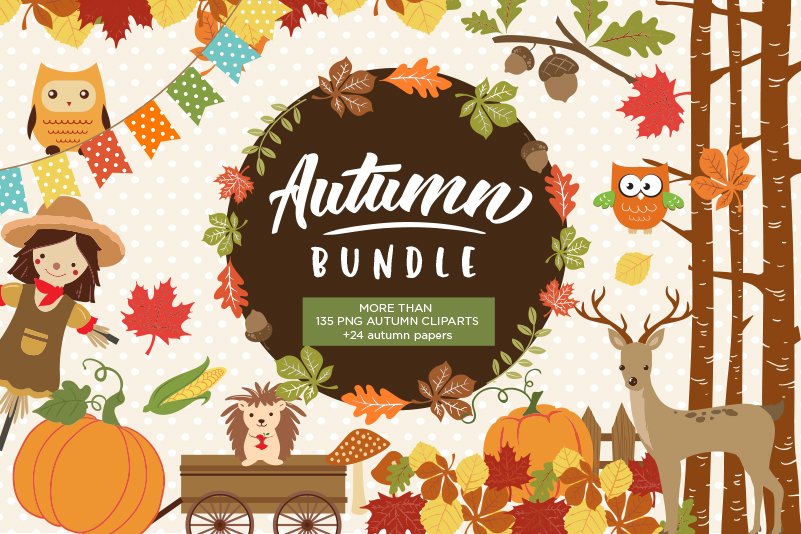 Autumn Clipart Bundle - 138 cliparts cover image.
