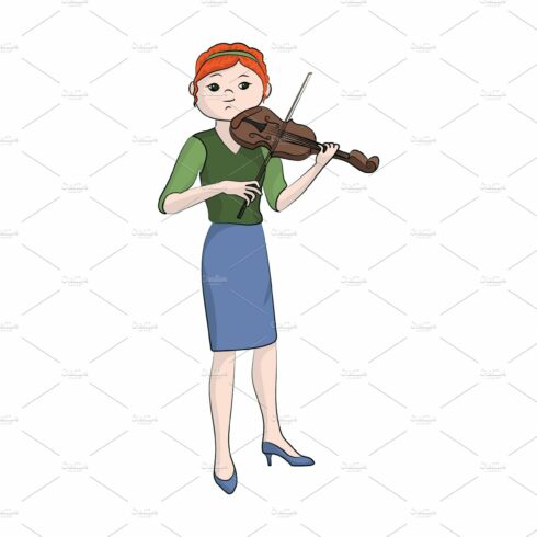 Girl (woman) plays the violin. cover image.